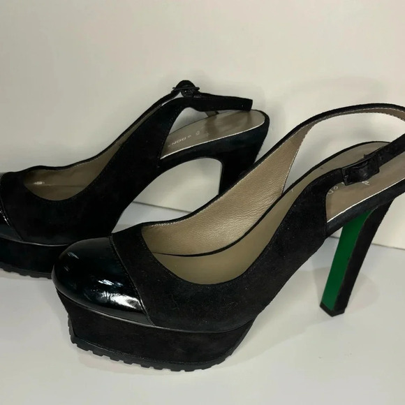 Lisa for Donald J Pliner Black Suede Patent Leather Heel 7.5 Green Bottom - Picture 8 of 15